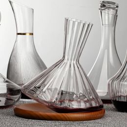 2000Ml Tumbler Wine Decanter with Wood Tray LeadFree Hand Blown Crystal Carafe Rotating Rapid Sway Whiskey 240119