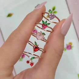 Cluster Rings High Quality Cute Grape Cherry Crystal Ring For Women Girls Fashion Rhinestone Fruit Shaped Finger Jewelry Party Gifts