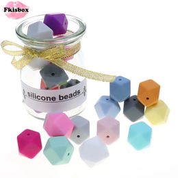 Fkisbox Bpa Free 14mm 100pc Silicone Hexagon Bead Chewable Baby Teether Teething Necklace Pacifier Chain DIY Babies Shower Gift 240123