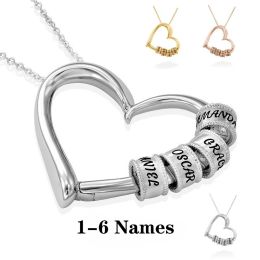 Necklaces WGPTBDL Personalised Name Heart Necklace Custom Letter Beads Necklace Love Heart Pendant for Women Family Mother's day Gift