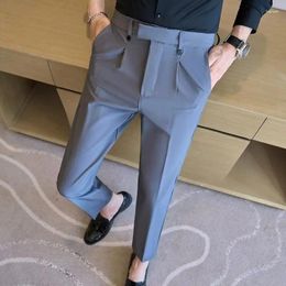 Men's Suits 2024 Spring Summer Suit Pants Men Slim Fit Casual Business Dress Pnats Ankle Length Office Social Trousers Clothing 28-38