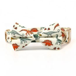 Collars Dinosaur Dog Collar, Dino Personalised Dog Collar Bow with Matching Leash Harness