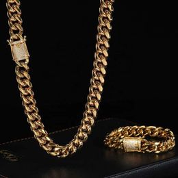 Mens 12mm Diamond Clasp Thick Hip Hop Cuban Links Chain Jewellery Necklace Women Silver Gold Plated Stainless Steel Cuban Link