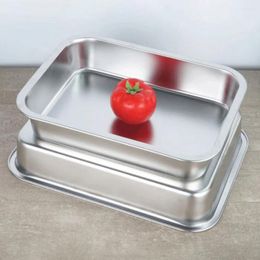 Dinnerware Sets Pot Stainless Steel Square Basin Buffet Tray Fruit Plate Snack Serving Holder For Canteen