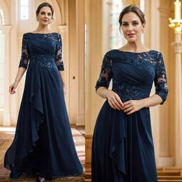Navy Blue Mother of the Bride Gowns 3/4 Sleeves Mother's Dress for Marriage Bride Lace Beaded Sequined Gowns for African Groom Black Women MD018