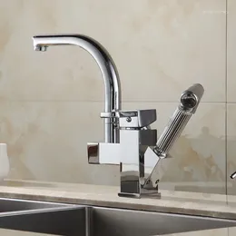 Kitchen Faucets Brass Chrome Sink Faucet Pull Out Sprayer Swivel Spout Single Lever Deck Mount Vanity Mixer Taps HJ-8019Kitchen