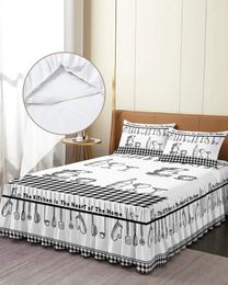 Bed Skirt Kitchen Utensils Plaid Elastic Fitted Bedspread With Pillowcases Protector Mattress Cover Bedding Set Sheet