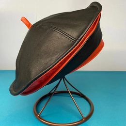 Berets 2024 Fashion Lambskin Women Winter British Genuine Leather Painter Hat Female Retro Korean Octagonal Bonnet Colour Beret