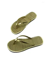 Slippers 2024 Japanese Flip Flops Summer Women's Sweat-absorbing And Moisture Absorbing Grass Mats For Home Outdoor Use
