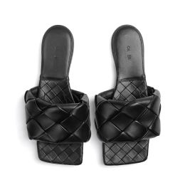 Moda Tecelagem Verão Sapatos de Luxo Designer Sliders Flat Heel Mens Mulheres Confortáveis ​​Sapato Chinelo Sandália Férias Praia Viagem Slide Outdoor Mule Loafer Sandale