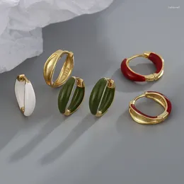 Hoop Earrings Red Green Dripping Oil Small For Women White Round Retro Copper Metal Trendy Ear Jewelry