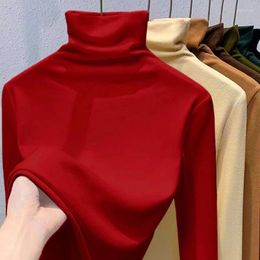 Women's T Shirts Solid Color Turtleneck Bottoming Women Autumn Winter Warm Long Sleeve Pullover Tops Simple All-matched Tees