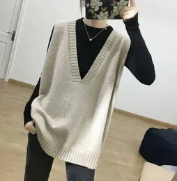 Women's Vests Women Knitted Sweater Vest Spring Autumn Short Loose Vintage Sleeveless Girls V-Neck Pullover Tops Female Outerwear R227