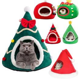 Mats Christmas Cat Bed Warm Pet House Cute Kitten Cave Cushion Comfort Dog Basket Tent Puppy Nest Small Dog Mat Supplies Bed For Cats