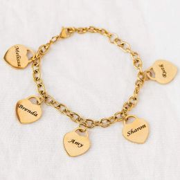 Bracelets DOREMI 304 Stainles Name Bracelet for Women 18cm Heart Charms Custom Jewellery Engrave Your Name bracelets Numbers Personalised