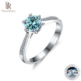 Rings BR Real 925 Sterling Silver Moissanite Ring For Women Round Brilliant Diamond Solitaire Wedding Engagement Rings Whosale