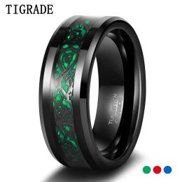 Bands Tigrade 8mm Tungsten Black Ring for Men Celtic Dragon Inlay Red/Green Mens Wedding Bands Male Comfort Fit Size 713