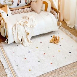 Children's Room Carpet Cute Soft Round Tassel Floor Mat Large Area Living Room Bedroom IG Decoration Polka Dots Rug 240125