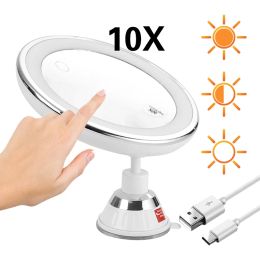 Mirrors Led Makeup Desk Mirror With Lights 360 Degree Rotation 10X Magnifying Female Make Up Tools Round Standing Table Vanity Mirrors