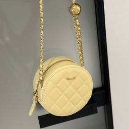 Women Designer Lovely Mini Round Makeup Bag 10cm Waist Pack Gold Ball Hardware Adjustable Matelasse Chain Zipper Cosmetic Case Purse Shoulder Cross Body Handbag