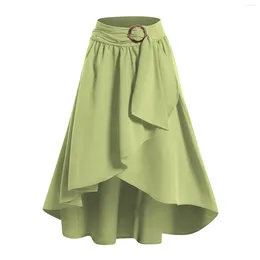 Skirts Summer Women's Solid Colour Bundle Waist Decorative Buckle Irregular Pleated Slim Half-body Skirt Aesthetic Clothes Faldas