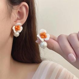 Stud Earrings French Fashion Vintage Flower Pearl Pendant For Women Temperament Charming Personality Trendy Accessories Gift