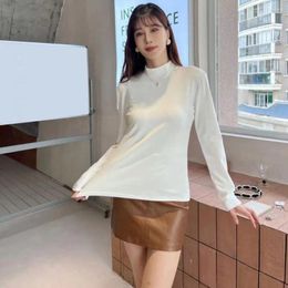 Women's Blouses Solid Colour Top Cosy Velvet Stand Collar Winter Blouse Soft Warm Pullover With Slim Fit Elastic Design For Fall Season