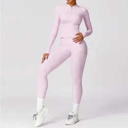Active Sets Yoga Set 2 Pieces Women Tracksuits Workout Sportswear Gym Clothing Fitness Long Sleeve Crop Top High Waist Leggings Sports Suits
