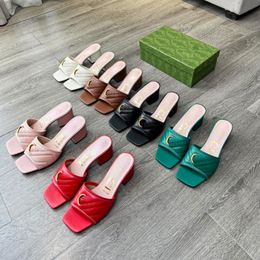 Designer sandals women double letter slide sandal luxury classic high heels womens slippers mules heels sandals square toe pumps party wedding leather heels slide