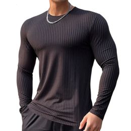 Gym Fitness T-shirt Men Casual Long Sleeve Skinny Shirt Male Bodybuilding Tees Tops Running Sports Quick Dry Training Clothing 240123