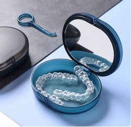 1Set Orthodontic Retainer Braces Storage Box with Brush Hook