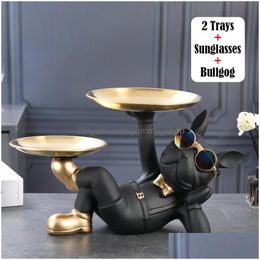 Decorative Objects Figurines Resin Dog Statue Butler With For Storage Table Live Room French Bldog Ornaments Craft Gift 230314 Dro Dh5Fp