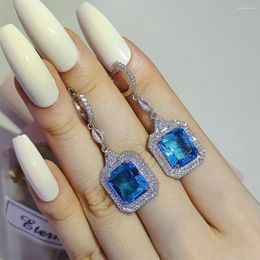 Dangle Earrings 2024 Products Luxury Aquamarine Color Princess For Women Anniversary Gift Jewelry Wholesale E7360