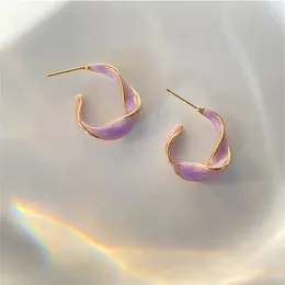 Stud Earrings 2024 Fashion Lavender Purple For Woman Metal Golden Twisted Art Line Gift Jewellery Wholesale