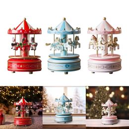 Christmas Wooden Carousel Music Box Turn Horse Shaped for Holiday Decoration 240118