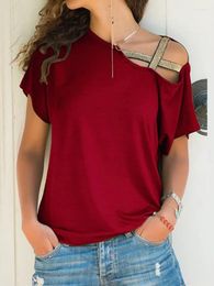 Women's Blouses S-5XL Women Skew Neck Irregular Criss Cross Blouse Patchwork Solid Tops Blusa Femme One Shoulder Summer Shirt Hollow