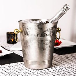 Luxury Thickened Large 304 Stainless Steel Ice Bucket Bar Champagne Buckets Kitchen Storage Buckets Wine Coolers Chillers 5L233t