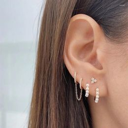 Dangle Earrings ALYXUY 4Pcs/Set Fashion Flower Zircon Pearls Hoop For Women Brass