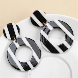 Dangle Earrings Trendy Black And White Stripes Circle Drop For Women Geometric Big Resin