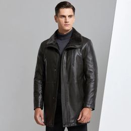 YN8819 Fur Integrated Men's Leather Jacket Midlength Thickened Natural Sheepskin Lapel Home Casual Jacket Factory Direct Sales 240125