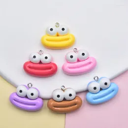 Charms 10Pcs Cartoon Creative Big Eyes Mouth Resin Funny Keyring Hanging Accessory DIY Earrings Necklace Jewelry Making Findings