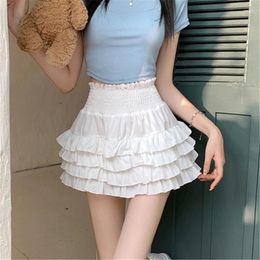 Skirts Ball Gown Mini Women High Waist Tiered Chic Pure Slim Summer College Simple Sexy Dating Lolita Sweet Girlish 2024