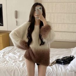 Women's Sweaters Gradient Soft Waxy Long Sweater Jacket Women Outer Wear Autumn Winter Imitation Mink Velvet Knitwear Loose Warm Pullover