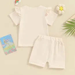 Clothing Sets Infant Toddler Baby Girl Outfit In My Auntie Ie Era Ruffle Short Sleeve T-Shirt Top Shorts Set Summer Clothes