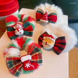 Hair Accessories Plaid Bow Plush Tie Christmas Rope For Girls Santa Elk Ring Ponytail Party Decoration