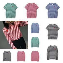 Male and Female Couple Long Sleeve T-shirt Designer Play commes des garcons Embroidered Sweater Pullover Love Black and White Stripes Loose Short Sleeve HG