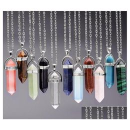 Pendant Necklaces Pendant Necklace Crystals Amethyst Rose Quartz Bead Chakra Healing Point Women Men Natural Stone Pendants Leather Ne Dhzjh