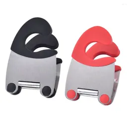 Plates 2pcs Stainless Steel Spoon Holder Anti-scald Rubber Pot Clip Kitchen Gadget Rest (Red Black)