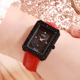 Womens high-quality diamond square fashion casual waterproof belt quartz watch montre de luxe gifts A17