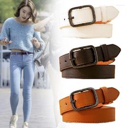 Belts 2024 Square Pin Buckles Female Deduction Side Silver Buckle Leather For Jeans Wild Women Fashion Students